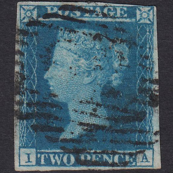 GB QV 1841 2d Blue (Plate 3) SG14-E1(2) IA GU 4 Margins Ireland Micro Tear
