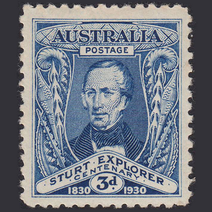 AUSTRALIA 1930 3d Blue Capt. Charles Sturt SG118 GOOD M MINT