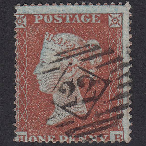 GB QV 1854 1d Plate 192 SG17-C1(1) Framed Reverse HB FU London IS 22