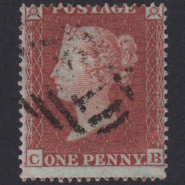 GB QV 1854 1d Red-Brown Plate R4 SG17-C1(1) CB FU Light Cancel