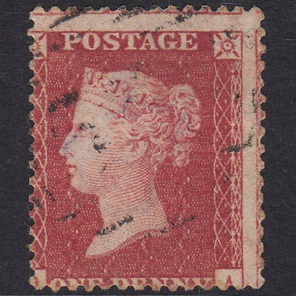 GB QV 1857 1d Rose-Red SG40-C10(1) ?A GU Light Cancel Misperf