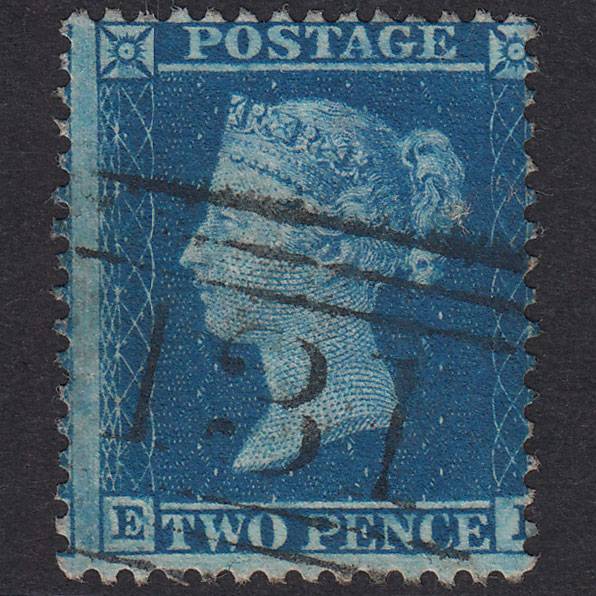 GB QV 1857 2d Blue Plate 6 SG35-F7 EI FU Edinburgh 131
