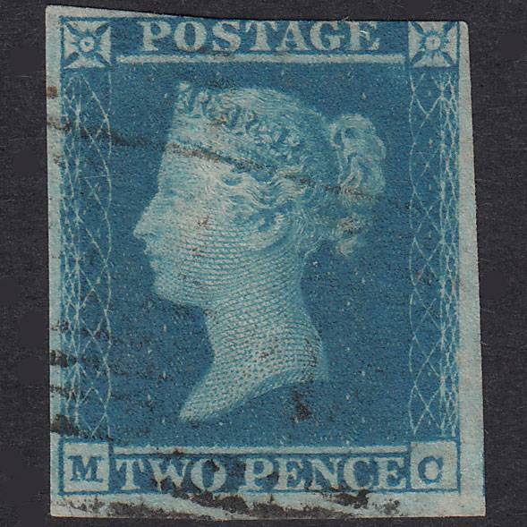 GB QV 1841 2d Pale Blue Plate 4 SG13-E1(1) MC GU 3 Margins Light Cancel