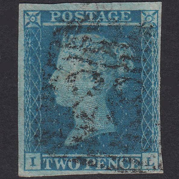 GB QV 1841 2d Blue Plate 4 SG14-E1(2) IL GU 4 Margins Scotland