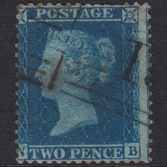 GB QV 1857 2d Blue Plate 6 SG35-F7 NB GU Edinburgh 131 Roller Cancel