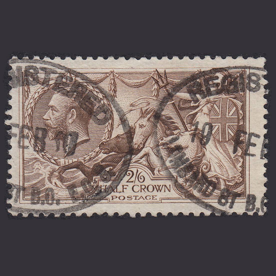 GB KG5 1918 2/6 Chocolate-Brown Seahorses SG414-N65(2) FU Registered