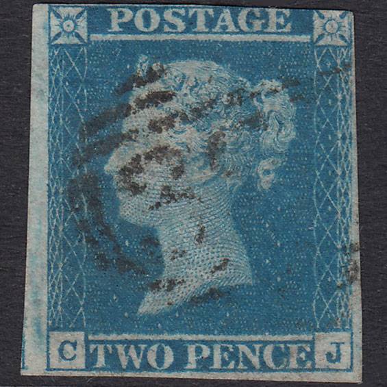GB QV 1841 2d Blue Plate 3 SG14-E1(2) CJ GU 3 Margins