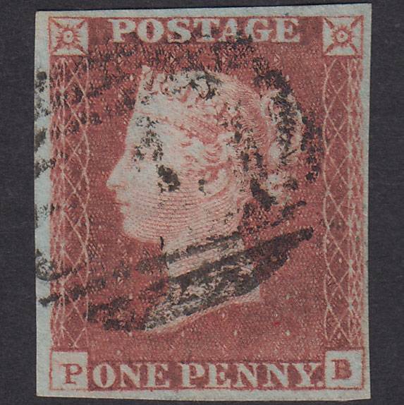 GB QV 1841 1d Red-Brown Plate 72 SG8-B1(1) PB FU 4 Margins