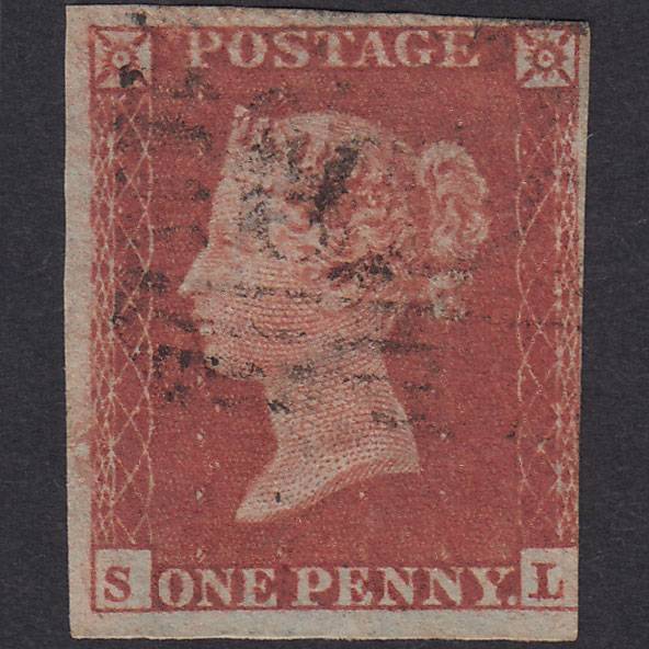 1841 1d Deep Red-Brown Plate 157 SG10-B2(4) SL GU 3 Margins Light Cancel