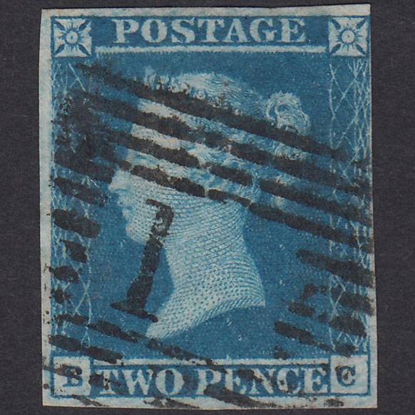 GB QV 1841 2d Blue Plate 3 SG14-E1(2) BC FU 4 Margins Special Scots PMK