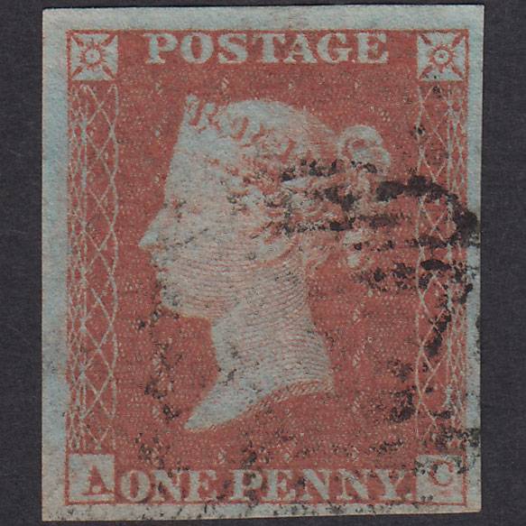 GB QV 1841 1d Plate 93 SG8-B1(1) AC FU Missing Imprimatur 4 Good Margins