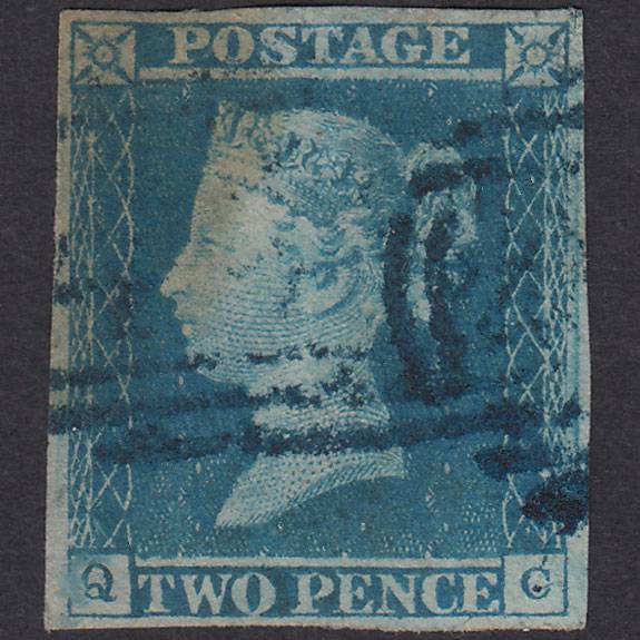 GB QV 1841 2d Pale Blue Plate 3 SG13-E1(1)wb QC GU 4M Blue Postmark
