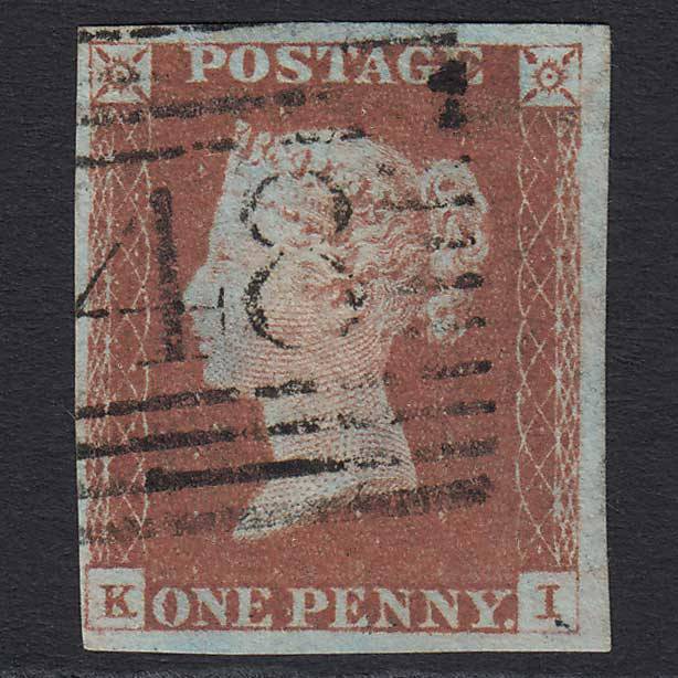 GB QV 1841 1d Red-brown (Plate 74) (SG8) 'KI' FU IB Scotland 4 Margins