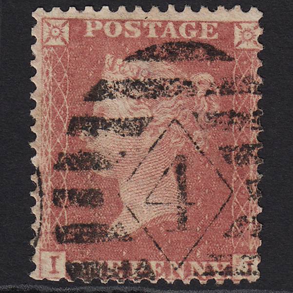 GB QV 1857 1d Rose-red SG40-C10(1) IJ GU London IS 4