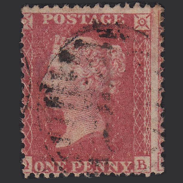 GB QV 1857 1d Pale Rose (Plate 67) SG39-C10(3) QB GU London D&S Cancel Misperf