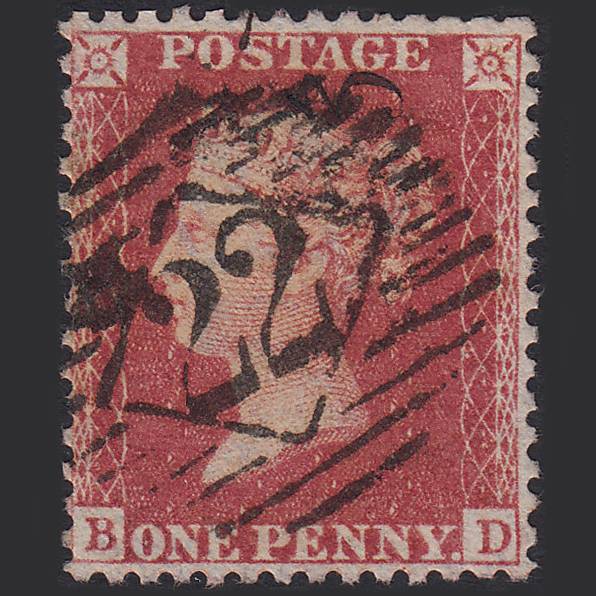GB QV 1857 1d Rose-red (Plate 42) SG40-C10(1) BD GU London IS 22