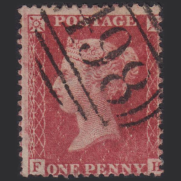 GB QV 1857 1d Rose-red (Plate 57) SG40-C10(1) FH FU Manchester 498 Misperf