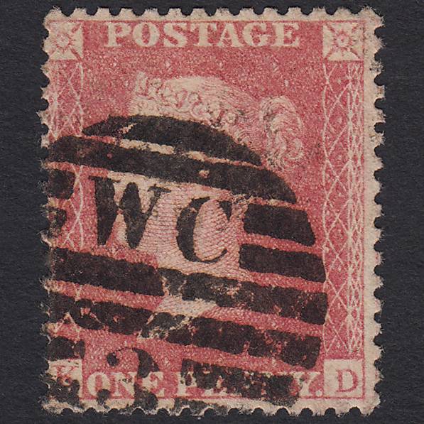 GB QV 1857 1d Pale Rose (Plate 62) SG39-C10(3) KD GU London D&S WC3