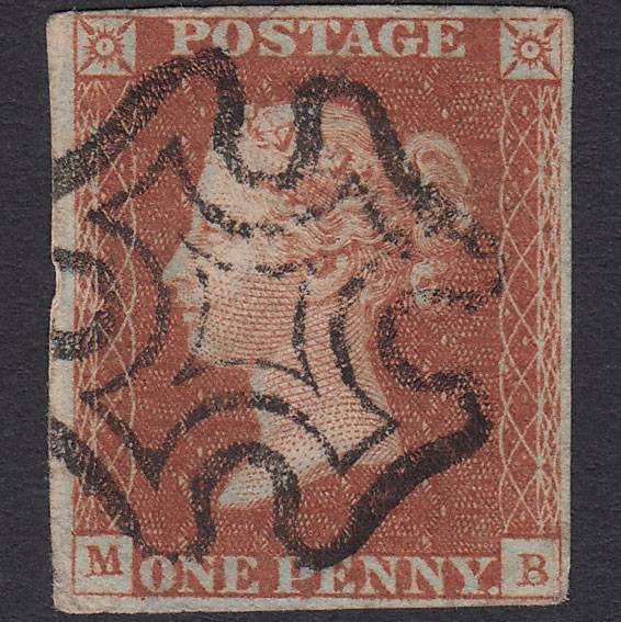 GB QV 1841 1d Red-brown (Plate 24) SG8-B1(1) MB FU 4 Margins Maltese Cross