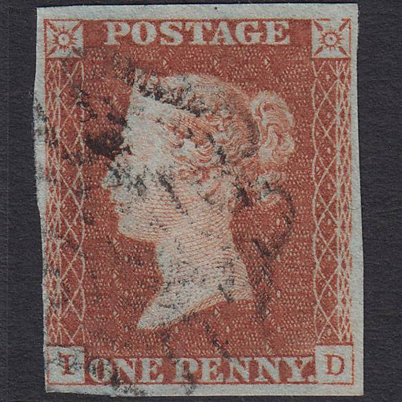 GB QV 1841 1d Red-brown (Plate 25) SG8-B1(1) ID GU 4 Margins Maltese Cross