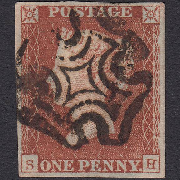 GB QV 1841 1d Red-brown (Plate 24) SG8-B1(1) SH FU 4 Margins Maltese Cross