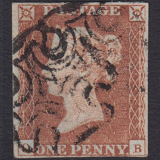 GB QV 1841 1d Red-brown (Plate 19) SG8-B1(1) QB FU 4 Margins Maltese Cross