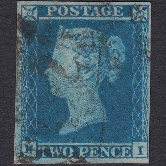 GB QV 1841 2d Blue (Plate 4) SG14-E1(2) EI FU 4 Margins