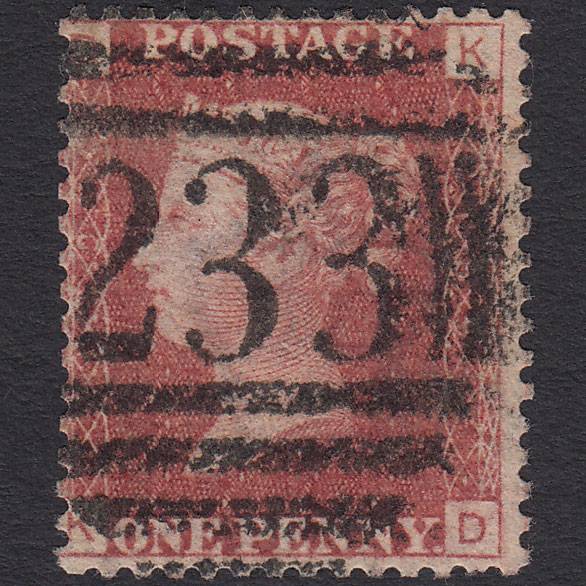 GB QV 1864 1d Rose-red (Plate 199) SG43-G1(1) KD GU Darlington 233