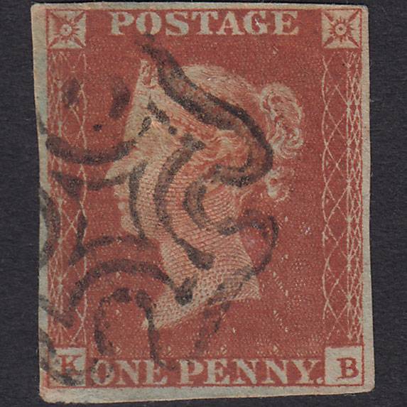 GB QV 1841 1d Red-brown (Plate 39) SG8-B1(1) KB GU 4 Margins Maltese Cross