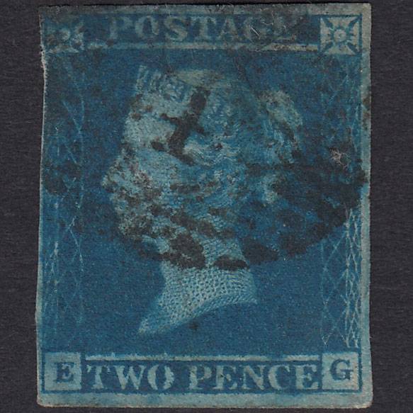 GB QV 1841 2d Blue (Plate 3) SG14-E1(2) EG GU 3 Margins London IS Cancel