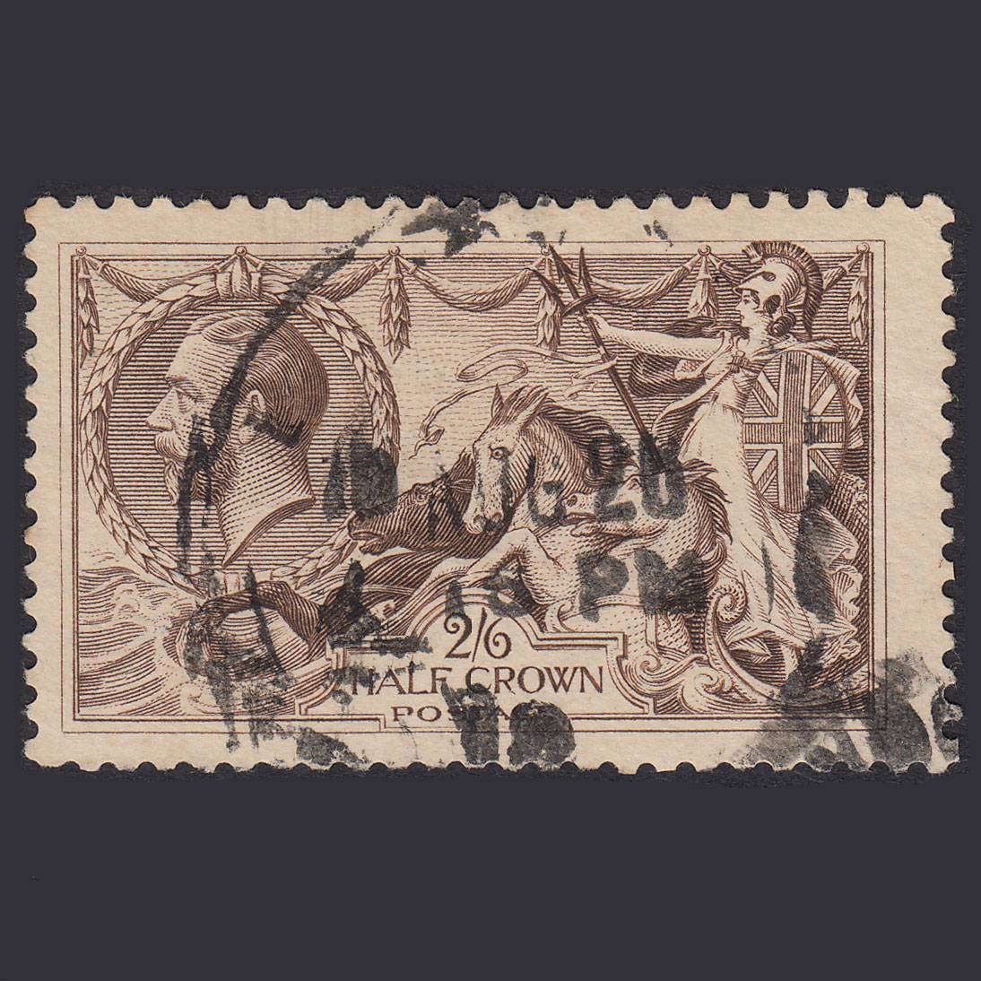 GB KG5 1918 2/6 Chocolate-Brown Seahorses SG414-N65(2) GU Light Cancel