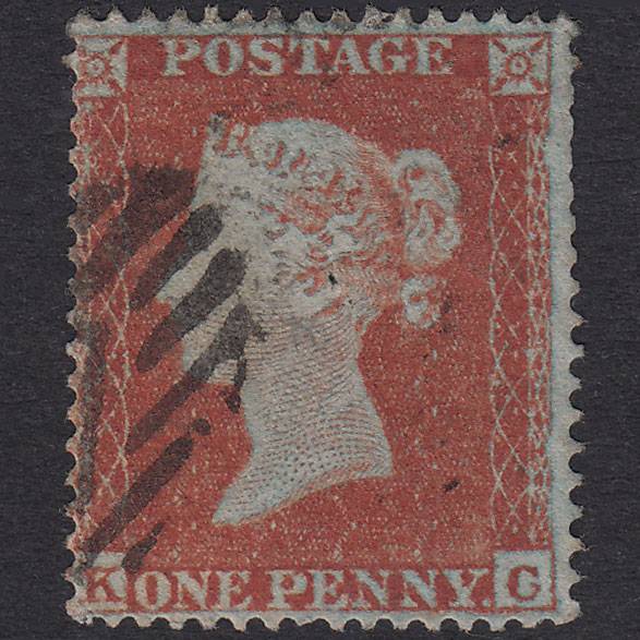 GB QV 1854 1d Plate 184 SG17-C1(1) Framed Reverse KC GU Light Cancel