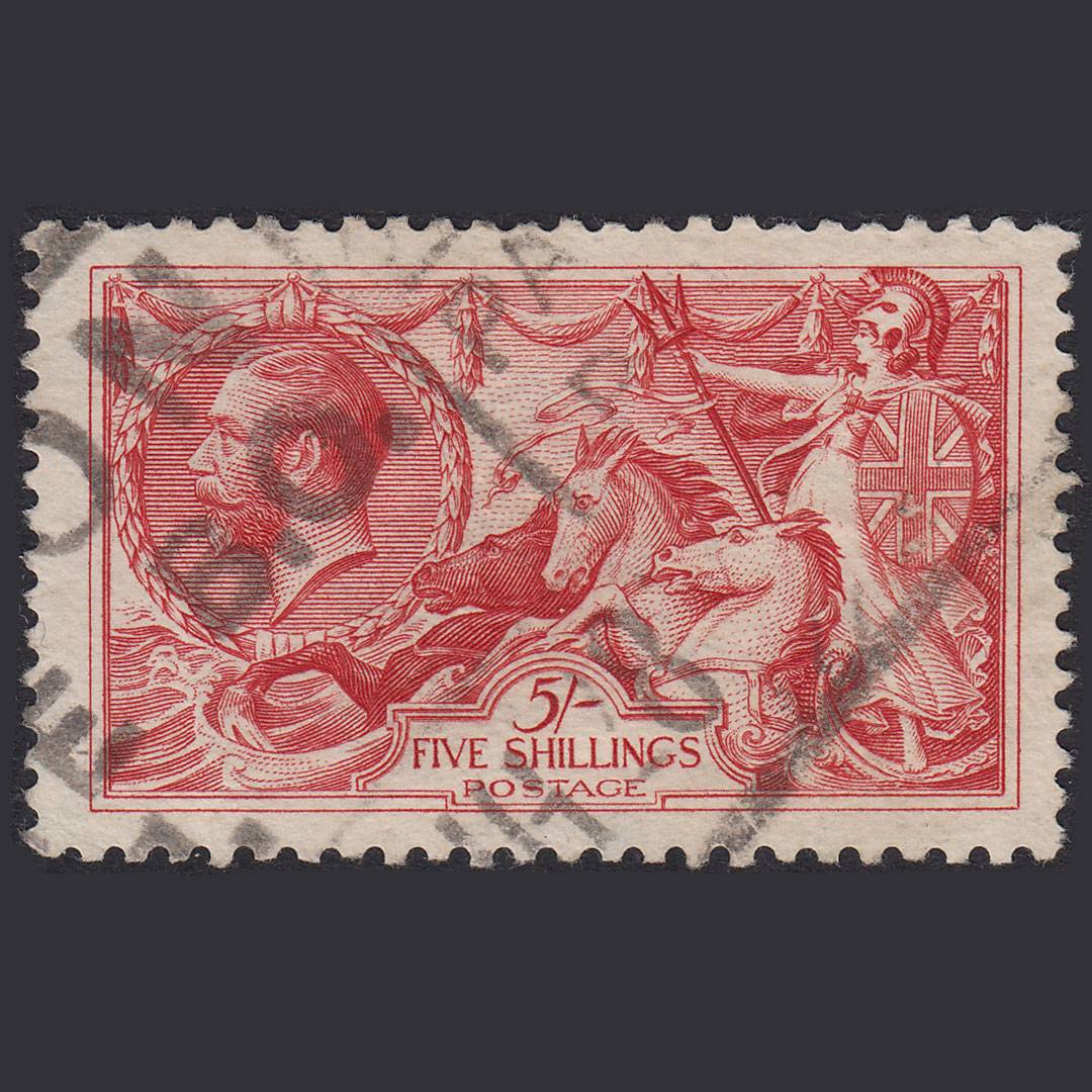 GB KG5 1918 5/- Rose-Red Seahorses SG416-N68(2) FU Light Cancel