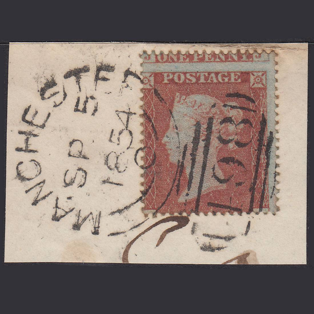 GB QV 1854 1d Plate 155 SG17-C1(1) KJ FU Manchester 498 On Piece