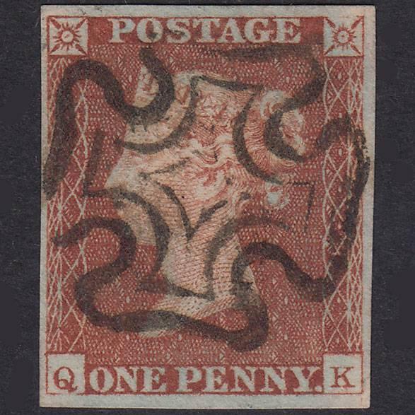 GB QV 1841 1d Red-Brown Plate 27 SG8-B1(1) QK VFU 4M Full Maltese Cross