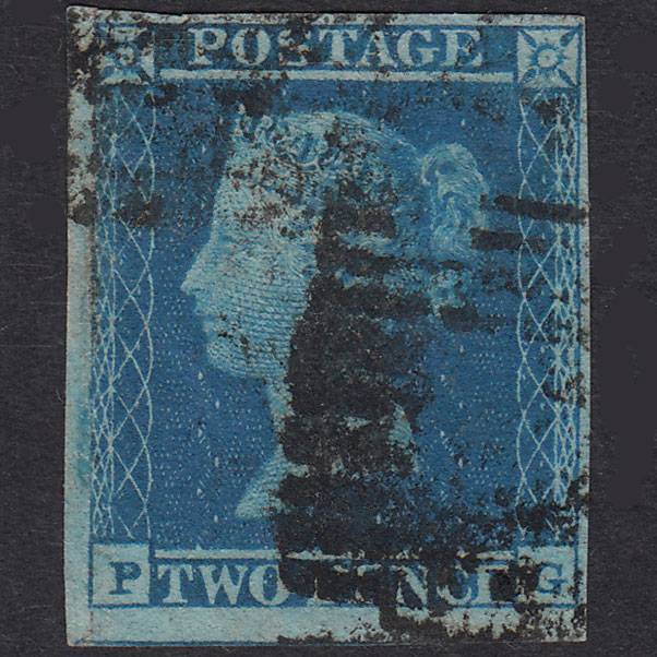 GB QV 1841 2d Blue Plate 4 SG14-E1(2) PG GU 4 Margins Scotland