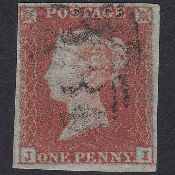 GB QV 1841 1d Red-Brown Plate 131 SG8-B1(1) IJI FU 4 Margins Light Cancel