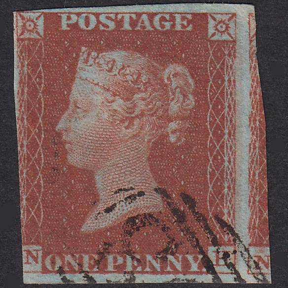 GB QV 1841 1d Red-Brown Plate 60 SG8-B1(1) NH FU 3 Margins Light Cancel