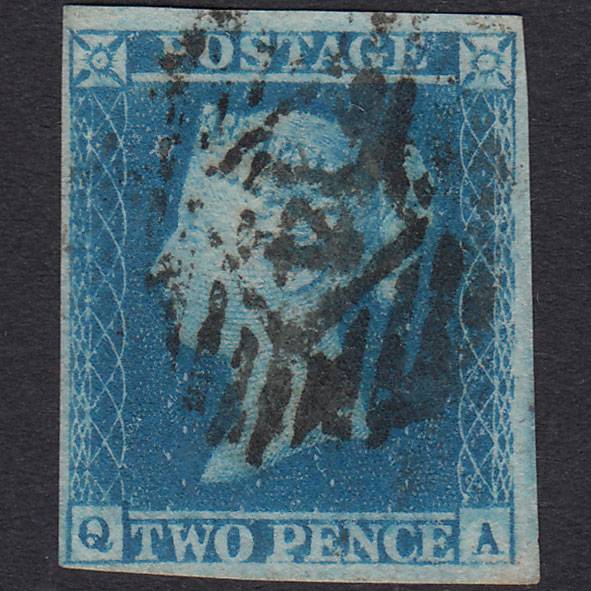 GB QV 1841 2d Blue Plate 4 SG14-E1(2) QA GU 4 Margins London IS 14