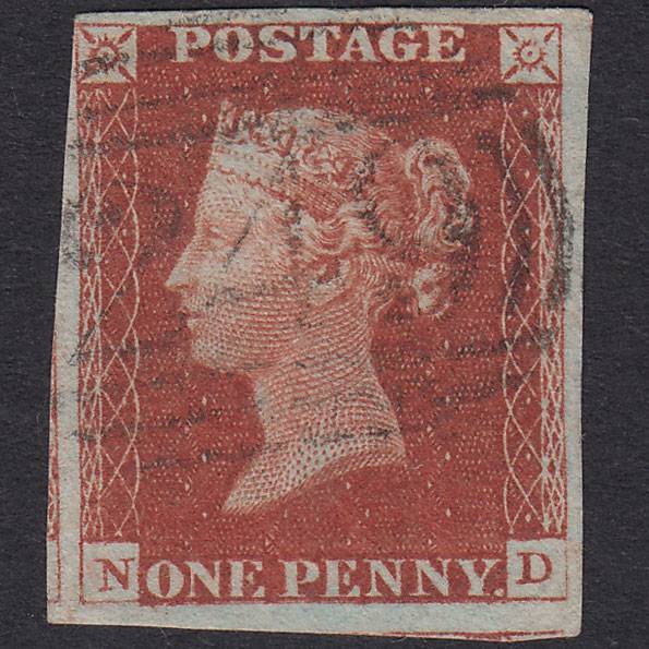 GB QV 1841 1d Red-Brown Plate 57 SG8-B1(1) ND VFU 4 Margins Devizes 249