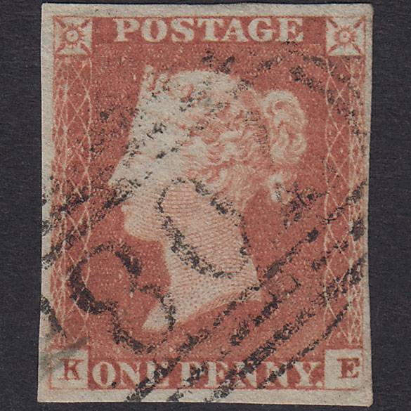 GB QV 1841 1d Red-Brown Plate 84 SG8-B1(1) KE FU 4 Margins Shrewsbury 708