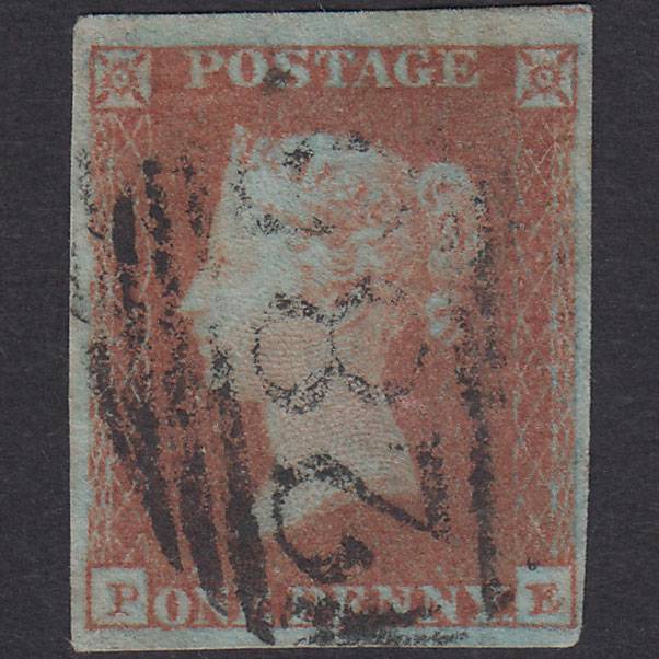 GB QV 1841 1d Red-Brown Plate 108 SG8-B1(1) PE GU 4 Margins Exeter 285