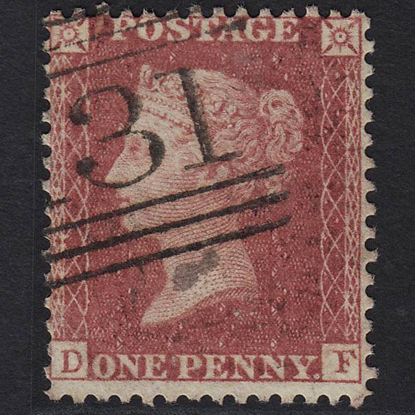 GB QV 1857 1d Rose-red (Plate 62) SG40-C10(1) DF FU Edinburgh 131