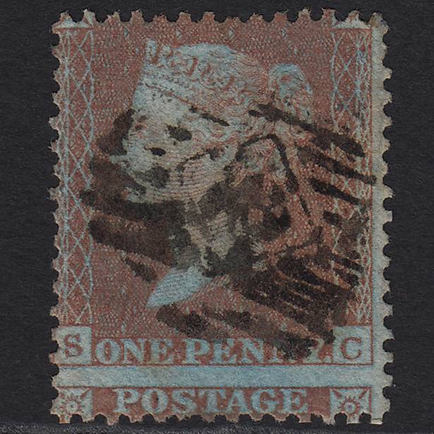 GB QV 1855 1d Red-brown (Plate 19) C6(1) SC GU Very Blued Large Misperf