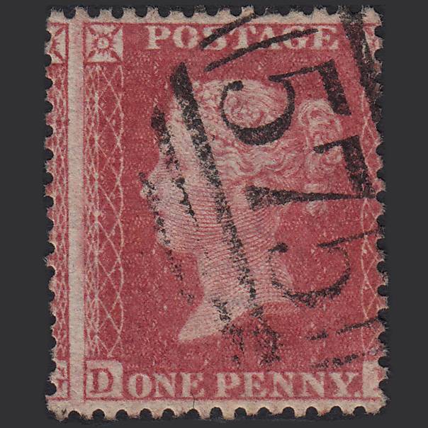 GB QV 1857 1d Rose-red (Plate 57) SG40-C10(1) DH FU Norwich 575 Large Misperf