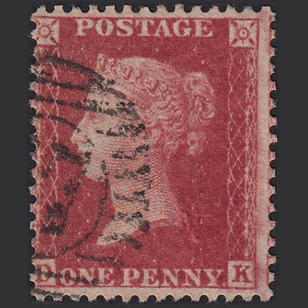 GB QV 1857 1d Rose-red (Plate 60) SG40-C10(1) DK FU London D&S Cancel Misperf