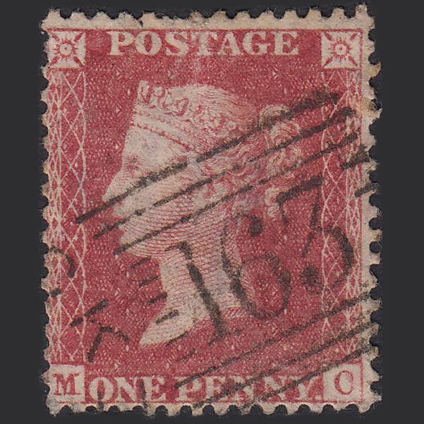 GB QV 1857 1d Rose-red SG40-C10(1) MC GU Greenock 163