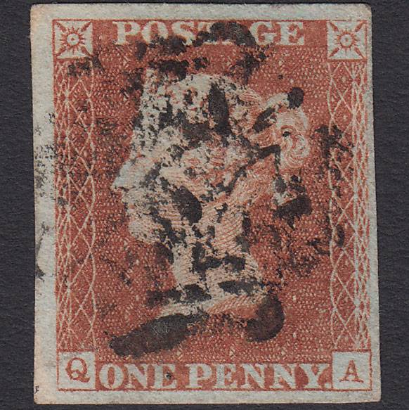 GB QV 1841 1d Red-brown (Plate 24) SG8-B1(1) QA FU 4 Margins Maltese Cross