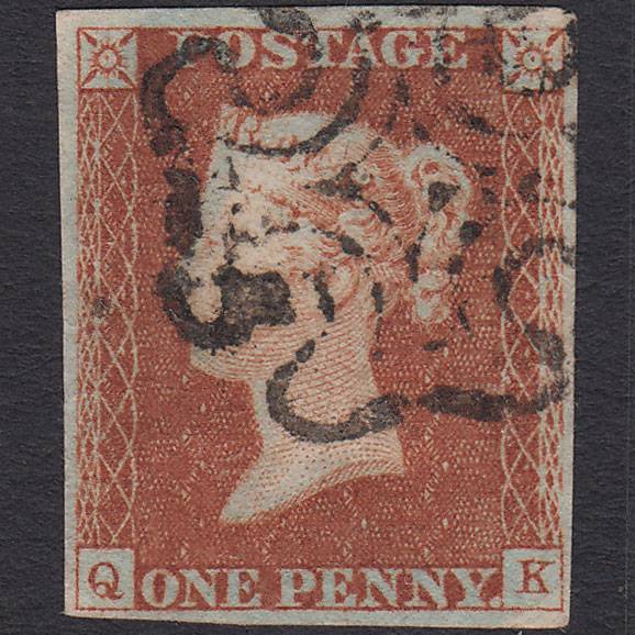 GB QV 1841 1d Red-brown (Plate 24) SG8-B1(1) QK GU 4 Margins MX Pinhole