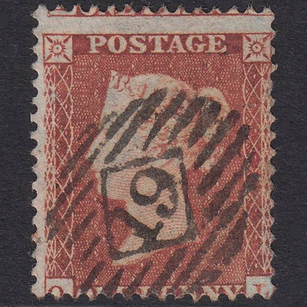 GB QV 1855 1d Red-Brown Plate 197 SG22-C2(1) QL FU London IS 19 Misperf